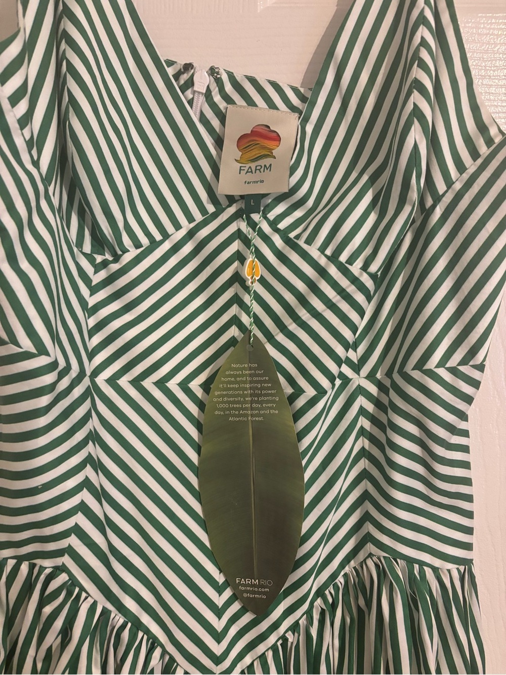 NWT Farm Rio Green Striped V-Neck Midi Dress - Picture 3 of 3